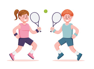 people character playing tennis vector illustration