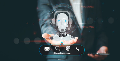 Chat conversation assistant, Contact us or Customer support hotline people connect, call center service, customer consulting service, email, business contact, Artificial intelligence technology, - obrazy, fototapety, plakaty