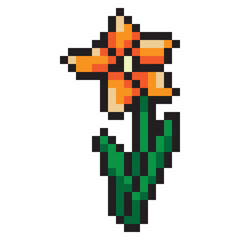 orange flower pixel style isolated on white background