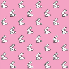 Seamless pattern white rabbit pixel style isolated on pink background