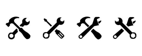Wrench, screwdriver and hammer. Tools icon isolated on white background vector graphics eps10 - obrazy, fototapety, plakaty