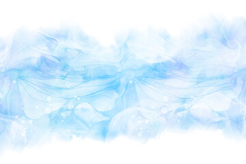 春夏用のアルコールインクアートの幻想的な抽象バナー）水色グラデーションのマーブル模様の波