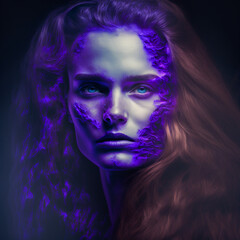 Generative ai surreal abstract ultraviolet light art fashion portrait young woman