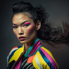 Fototapeta premium Generative ai fashion asian woman colorful portrait looking camera confident