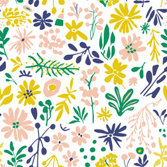 Vector Retro Vintage Minimalist Abstract Spring or Summer Floral Seamless Surface Pattern for Products, Fabric or Wrapping Paper Prints.