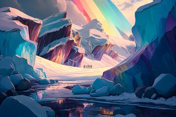 glacial landscape painting,digital illustration generative AI