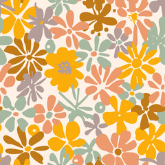 Vector Retro Vintage Festive Abstract Spring or Summer Floral Seamless Surface Pattern for Products, Fabric or Wrapping Paper Prints.