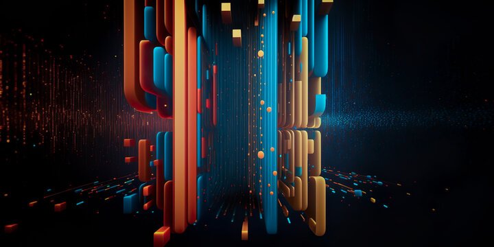 Flow of data network.digital stream.binary code.information transmission.cloud and blockchain futuristic technology.abstract Stripes neon color Background.Generative ai technology