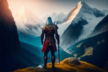 Warrior Standing On Top Of The Mountain - Illustration, Wallpaper