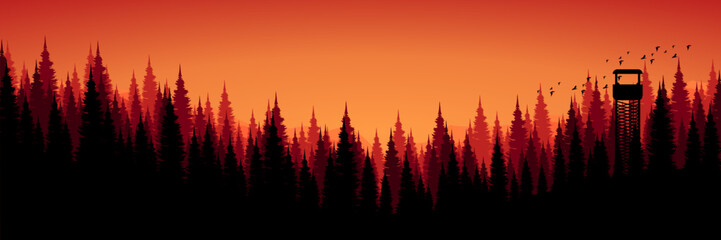 pine tree silhouette landscape vector illustration good for wallpaper, background, banner, ads banner, tourism banner, wallpaper, background template, and adventure design backdrop