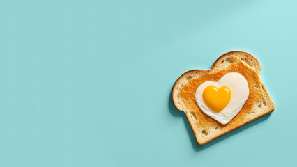 A toast with a heart shaped egg on it copy space. Generative AI