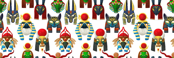 Watercolor gods of Egypt pattern