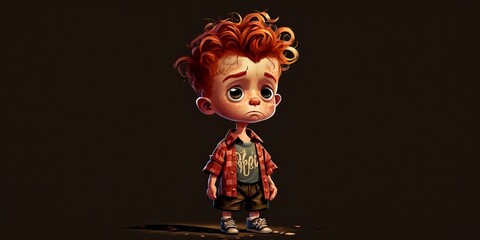 Drawing cartoon character boy standing in shirt sneakers black background Generative AI