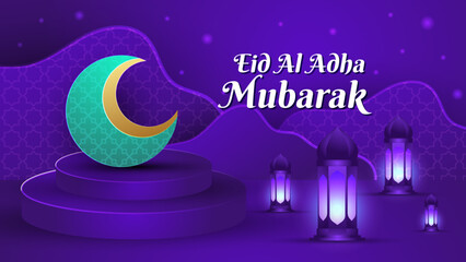 3D purple and blue eid mubarak islamic background with decorative ornament pattern Premium Vector