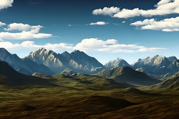 Poster template with wild mountains landscape. Design element for banner, flyer, card. Generative AI