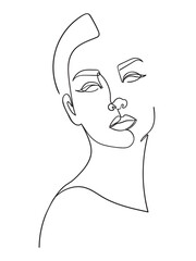 One line drawing face. Abstract woman portrait. Modern minimalism art. - Vector illustration