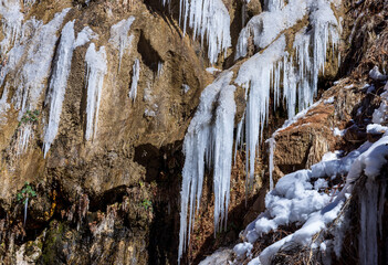 Fototapeta na wymiar Icicles Form a Winter Scene in Zion National Park Utah