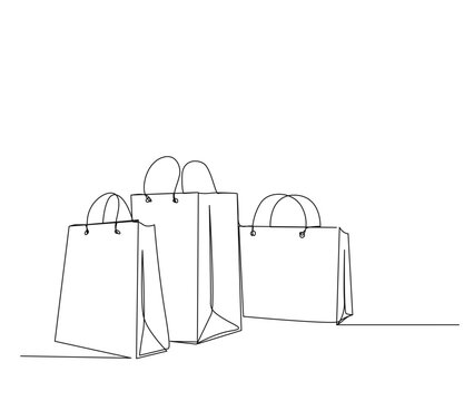 Continuous one line drawing of Shopping bag. Simple paper bag bags line art vector illustration.  