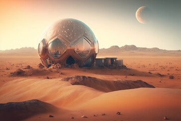 Fototapeta na wymiar Futuristic architecture house on a Mars environment. Generative AI