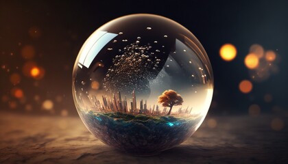 Nature world in miniature in glass ball abstract drawn illustration of planet earth for earth day