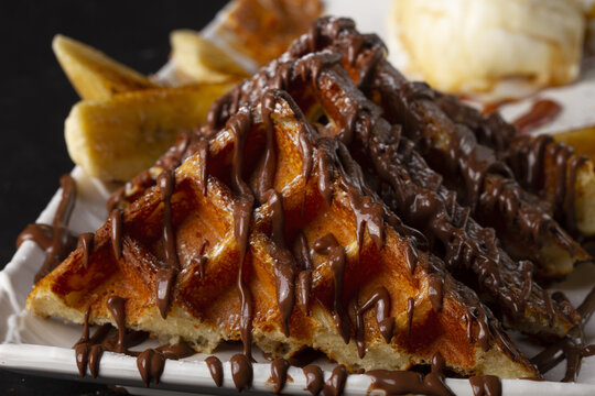 waffle or gauffre with chocolate c-loseup