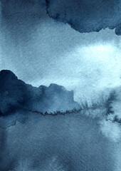 Deep blue watercolor background. Watercolor indigo wash.