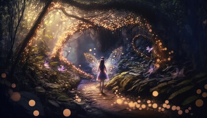 fairy walk on enchanted garden passage, Generative Ai © QuietWord