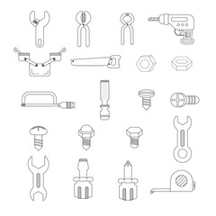 Outline stroke Mechanic equipment icon set. engineering tools. flat design cartoon concept. thin line. vector ,illustration
