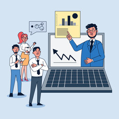 CEOs show employees the increase in operating results through video conferencing.