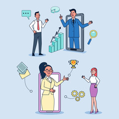 CEOs show employees the increase in operating results through video conferencing.