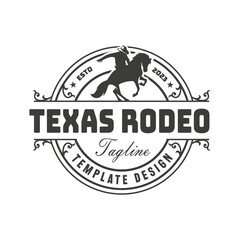 Retro Rodeo Emblem logo with equestrian silhouette. Wild west vintage rodeo badge. Vector illustration.