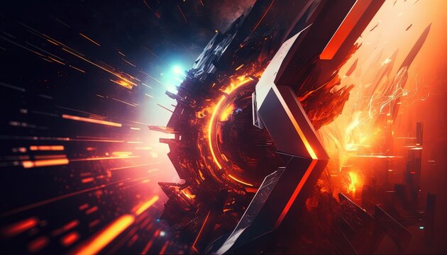 galaxy space and technology theme with motion light trail, abstract background, Generative Ai