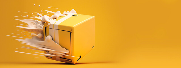 Delivery box in yellow background speed fast minimalism