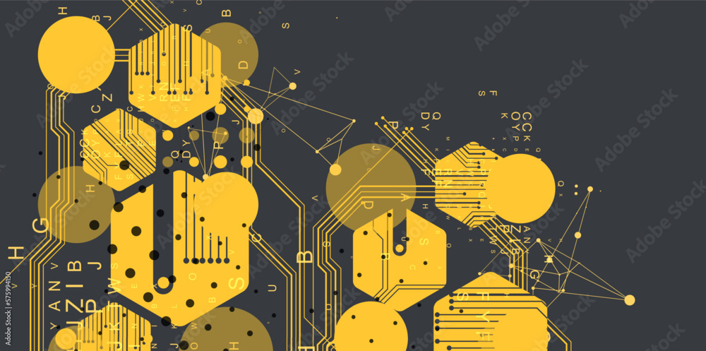 Poster abstract yellow hexagon futuristic background for design works.