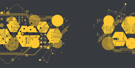 Abstract yellow hexagon futuristic background for design works.