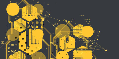 Abstract yellow hexagon futuristic background for design works.