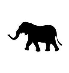Vector isolated one single walking big elephant side view colorless black and white outline silhouette shadow shape