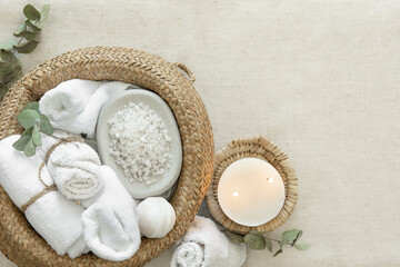 Spa composition with personal hygiene items, body care concept.