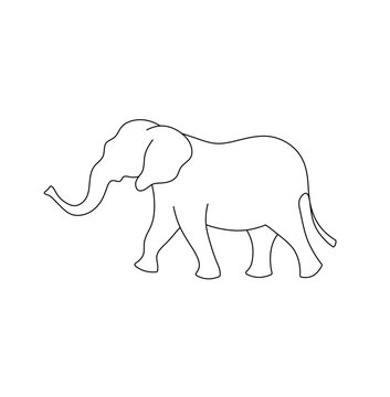 Vector isolated one single walking big elephant side view colorless black and white contour line easy drawing