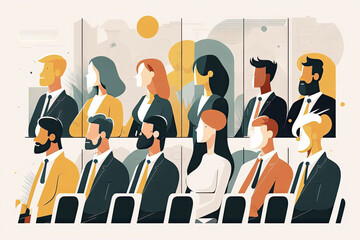 Group of business people at a conference - illustration created with Generative AI technology
