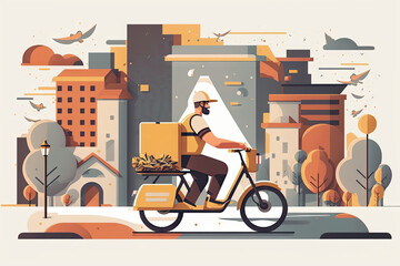 Delivery man riding a motorcycle - illustration created with Generative AI technology