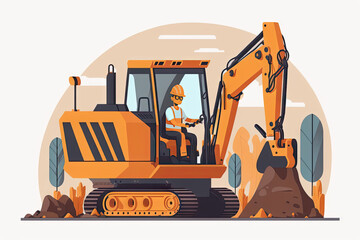 Excavator construction machine with man driving - illustration created with Generative AI technology