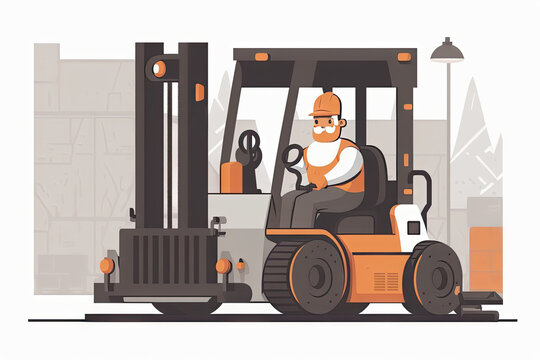 Industrial forklift truck with man driving - illustration created with Generative AI technology