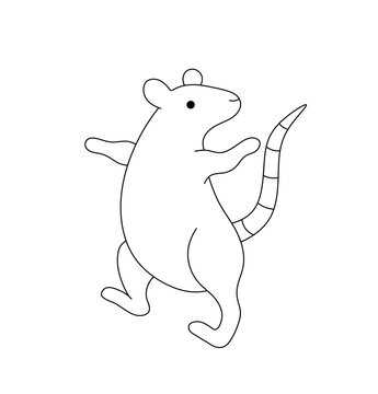 Vector isolated one single funny dancing rat mouse  colorless black and white contour line easy drawing