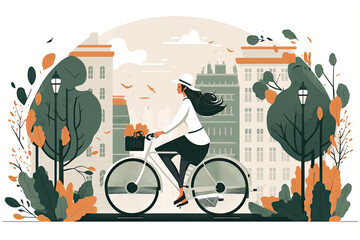 Woman riding a bicycle - illustration created with Generative AI technology