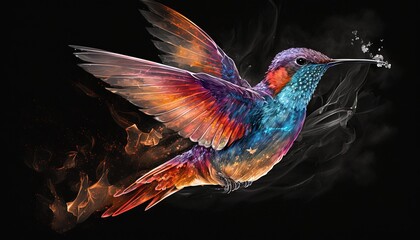 Obraz premium illustration of beautiful close up portrait of colorful humming bird in nature, Generative ai 