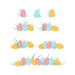 Fototapeta premium Set of colorful Easter eggs with grass 