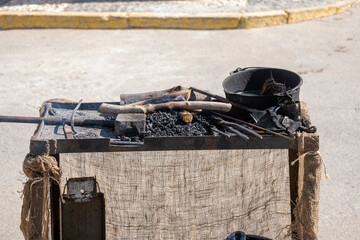 An old iron anvil for forging metal in a smithy or forge,old iron tool