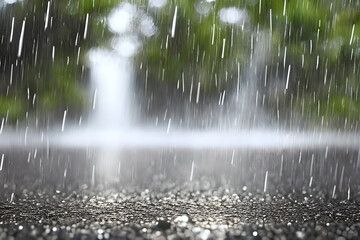 Heavy rain drop at the road surface bokeh background.