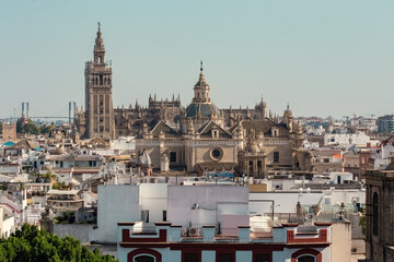 Aerial view of The Cathedral of Saint Mary of the See, better known as Seville Cathedral, Roman Catholic cathedral in Seville, Andalusia, Spain